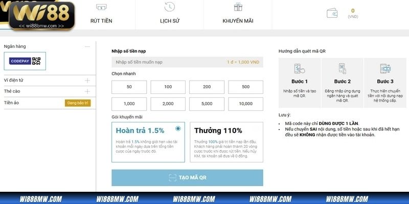 Hướng dẫn nạp tiền từ nhà cái wi88
